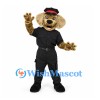 Dog Mascot Costume with Black Uniform and Red Trim Cap