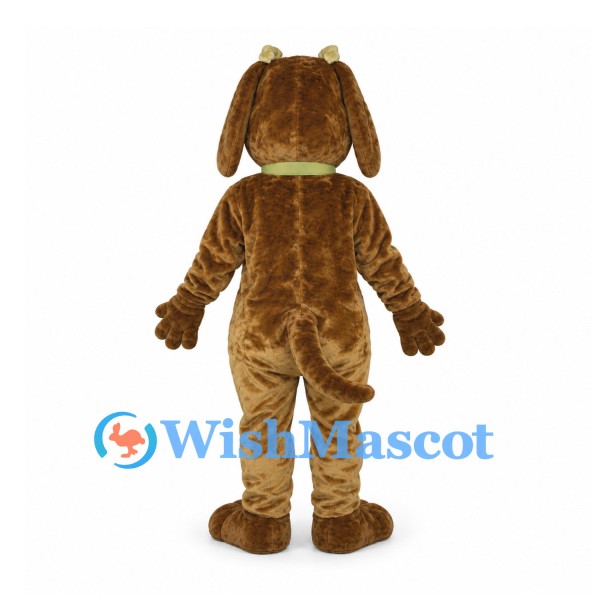 Dog Mascot Costume in Brown with Green Collar and Gold Tag