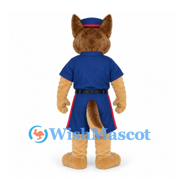 German Shepherd Mascot Costume with Blue Uniform and Cap