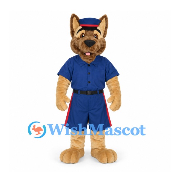 German Shepherd Mascot Costume with Blue Uniform and Cap