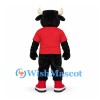 Bull Mascot Costume in Black with Red Shirt and Blue Muzzle