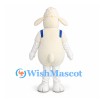 Sheep Mascot Costume in Cream with Blue Straps and Long Muzzle