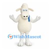 Sheep Mascot Costume in Cream with Blue Shoulder Straps
