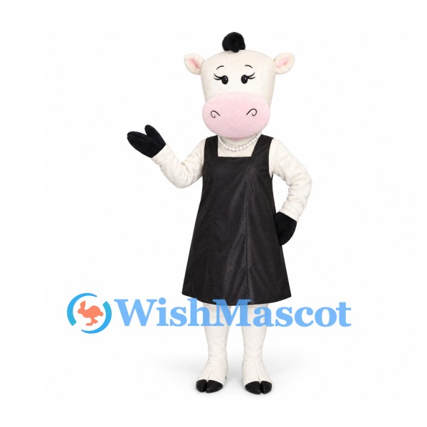 Cow Mascot Costume in White with Black Apron
