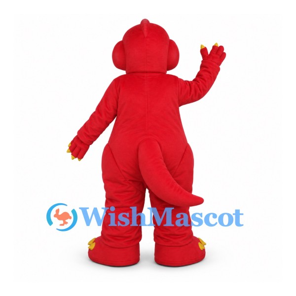 Dragon Mascot Costume in Red with Green Striped Belly