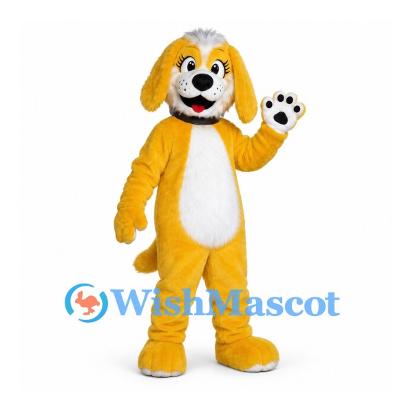 Dog Mascot Costume in Yellow with White Belly and Floppy Ears