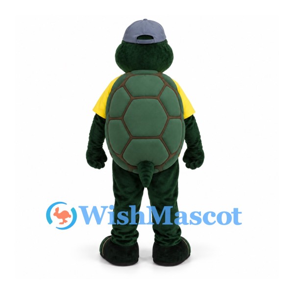 Turtle Mascot Costume with Yellow Shirt and Gray Cap