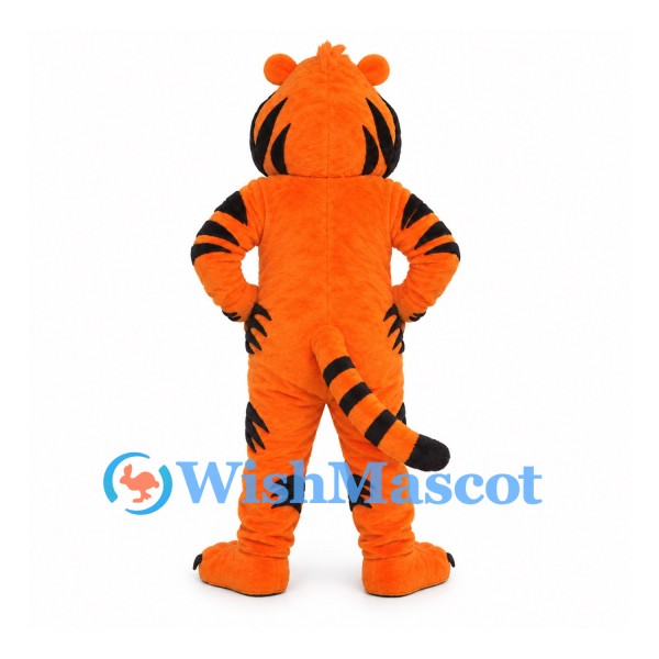 Tiger Mascot Costume in Orange with Black Stripes and White Bow