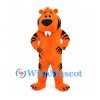 Tiger Mascot Costume in Orange with Black Stripes and White Bow