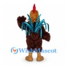 Rooster Mascot Costume in Brown with Blue Tail Feathers