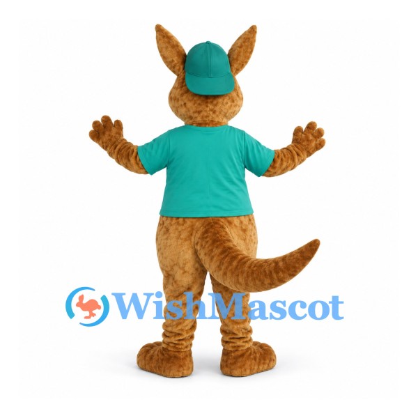 Kangaroo Mascot Costume with Green Shirt and Cap