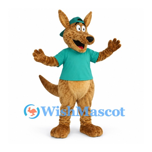 Kangaroo Mascot Costume with Green Shirt and Cap