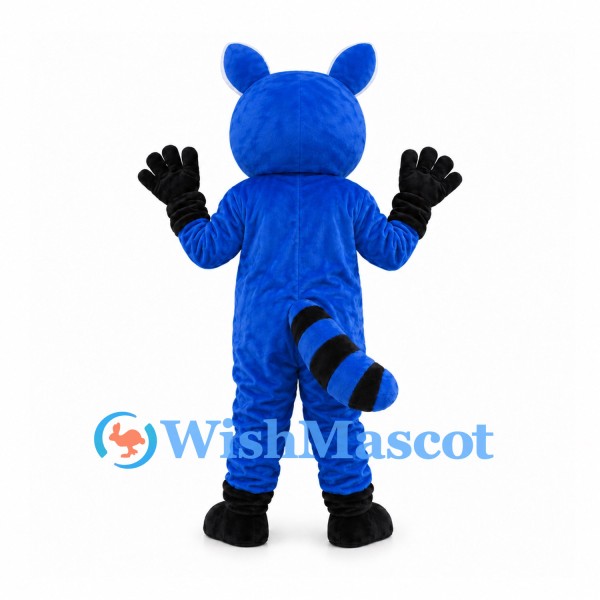 Raccoon Mascot Costume in Blue with Black Eye Mask and Striped Tail