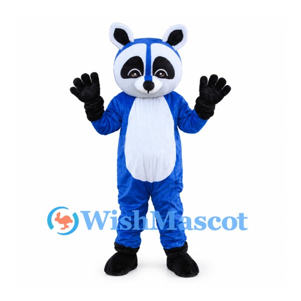 Raccoon Mascot Costume in Blue with Black Eye Mask and Striped Tail