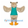 Owl Mascot Costume with Teal Shirt and Beige Wings