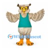 Owl Mascot Costume with Teal Shirt and Beige Wings