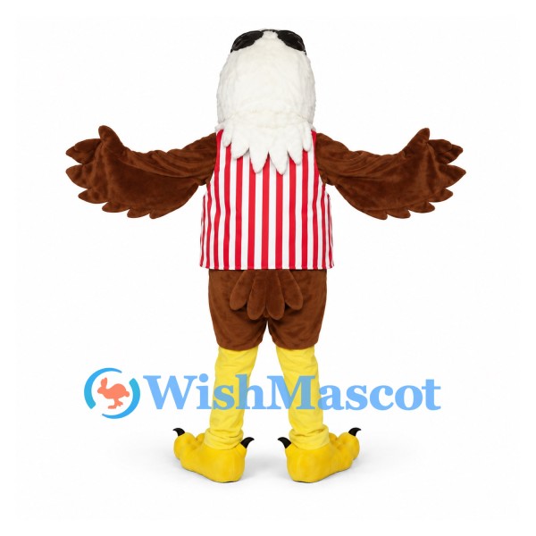 Bald Eagle Mascot Costume with Red Striped Vest and Sunglasses