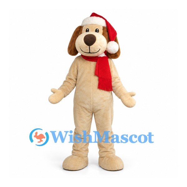 Dog Mascot Costume with Red Santa Hat and Scarf