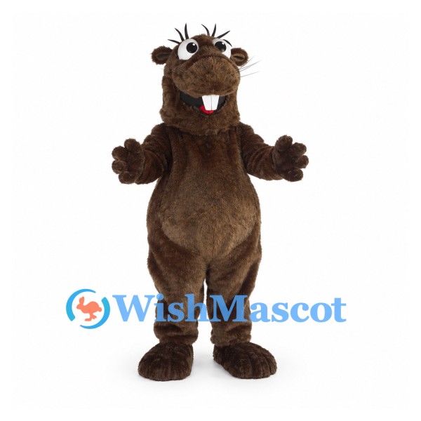 Beaver Mascot Costume in Brown with Broad Tail and Buck Teeth