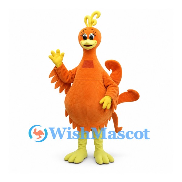 Phoenix Mascot Costume in Orange with Curling Tail Feathers