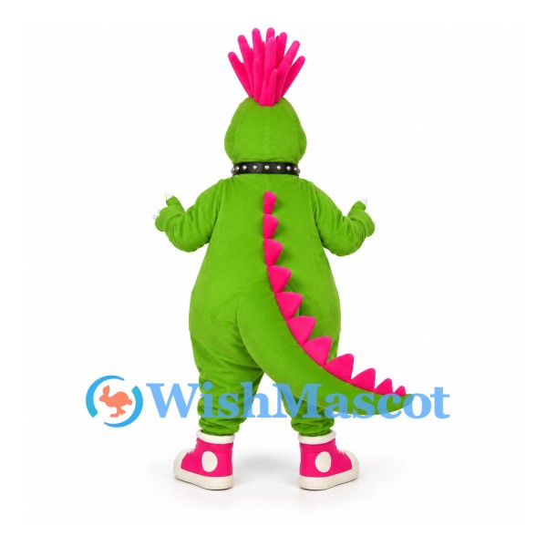 Dinosaur Mascot Costume in Green with Pink Mohawk and Sunglasses