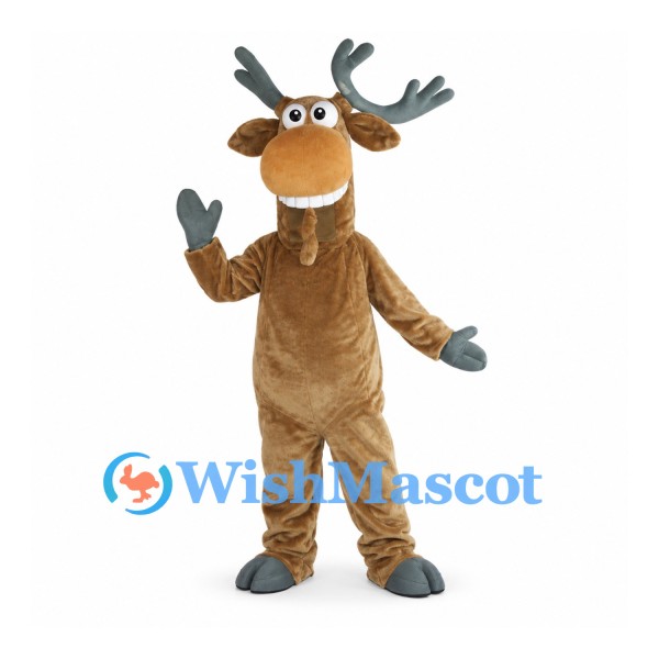 Moose Mascot Costume in Brown with Large Gray Antlers