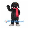 Black Dog Mascot Costume with Red Scarf and Aviator Goggles