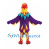 Parrot Mascot Costume with Purple Wings and Multicolored Feathers
