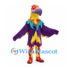Parrot Mascot Costume with Purple Wings and Multicolored Feathers