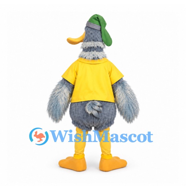 Duck Mascot Costume with Yellow Jacket and Green Cap