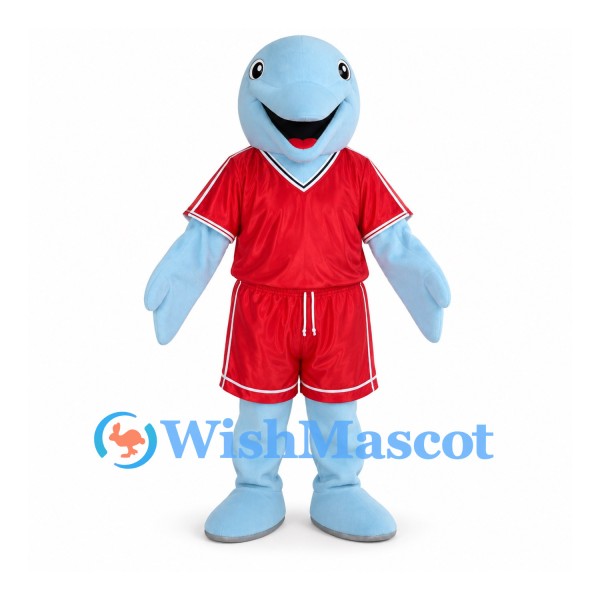 Dolphin Mascot Costume with Red Sports Uniform
