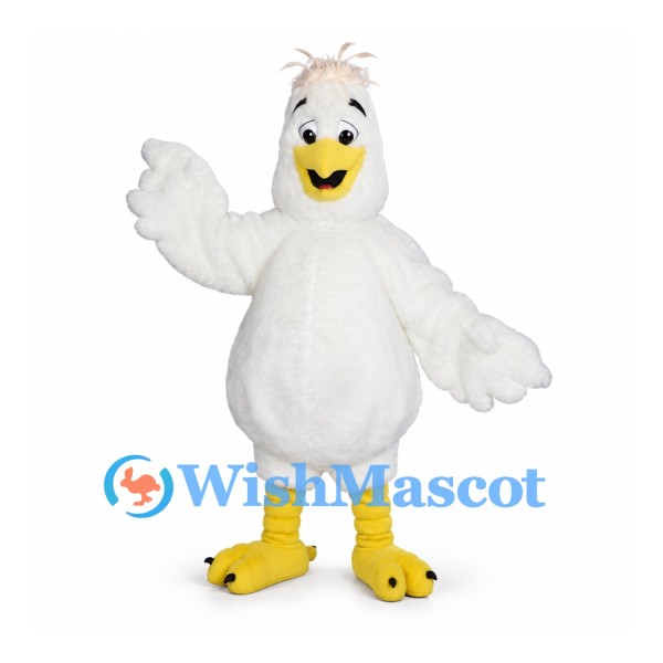 Chicken Mascot Costume in White with Yellow Feet