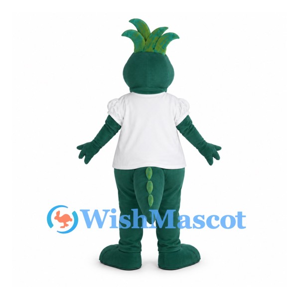 Dragon Mascot Costume in Green with White Shirt