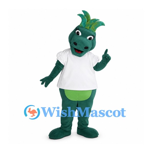 Dragon Mascot Costume in Green with White Shirt