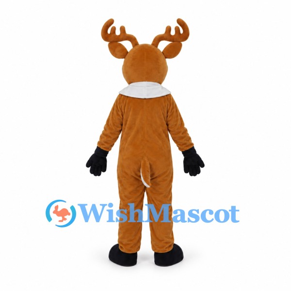 Reindeer Mascot Costume in Brown with White Belly and Antlers