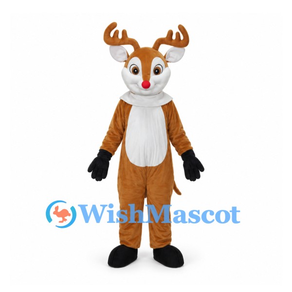 Reindeer Mascot Costume in Brown with White Belly and Antlers