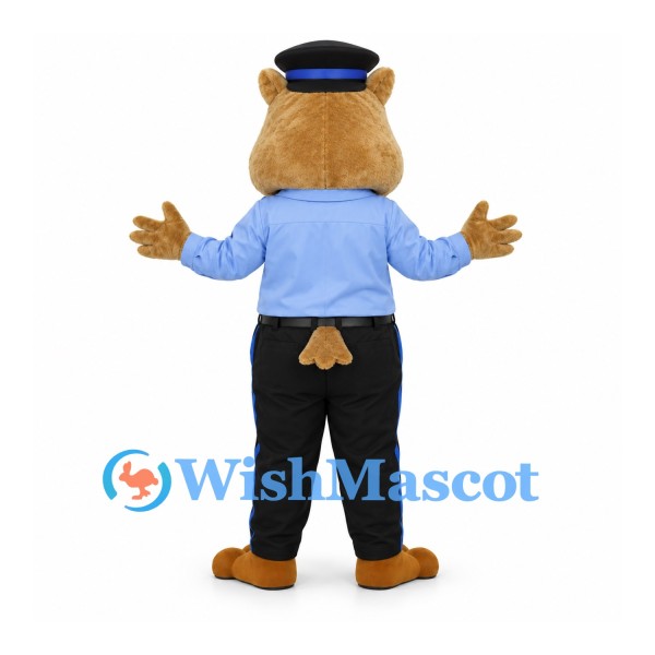 Owl Officer Mascot Costume with Blue Uniform and Cap
