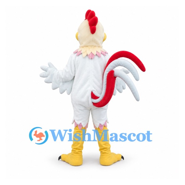 Rooster Mascot Costume in White with Red Comb and Tail