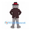 Bulldog Mascot Costume with Pinstripe Jacket and Black Hat