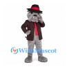Bulldog Mascot Costume with Pinstripe Jacket and Black Hat