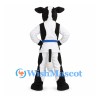 Cow Mascot Costume with White Martial Arts Uniform and Blue Belt
