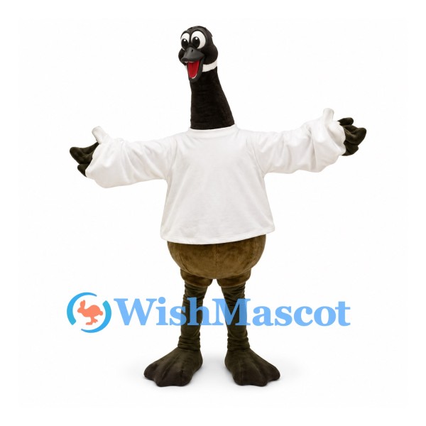 Goose Mascot Costume with White Sports Shirt and Outstretched Wings