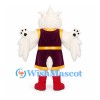 Snowy Owl Mascot Costume with Burgundy Sports Uniform