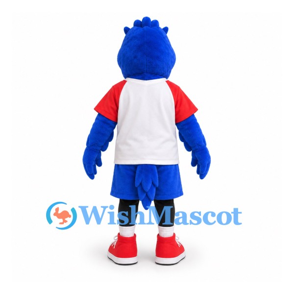 Blue Bird Mascot Costume with White Sports Shirt and Blue Shorts