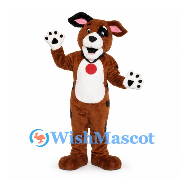 Dog Mascot Costume in Brown with Black Spots and White Belly