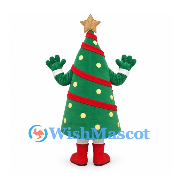 Christmas Tree Mascot Costume with Red Garland and Gold Star
