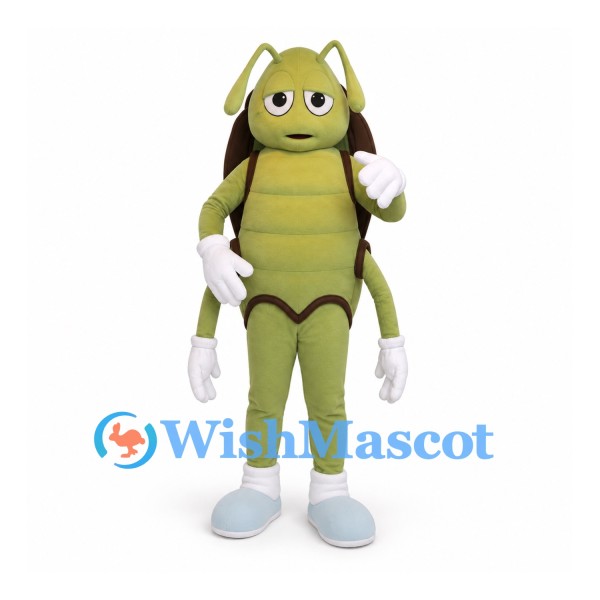 Grasshopper Mascot Costume in Green with Brown Wings
