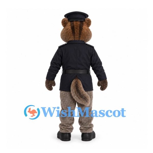 Cat Officer Mascot Costume with Black Uniform and Cap