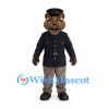Cat Officer Mascot Costume with Black Uniform and Cap