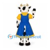 Cow Mascot Costume with Blue Dress and Yellow Shirt